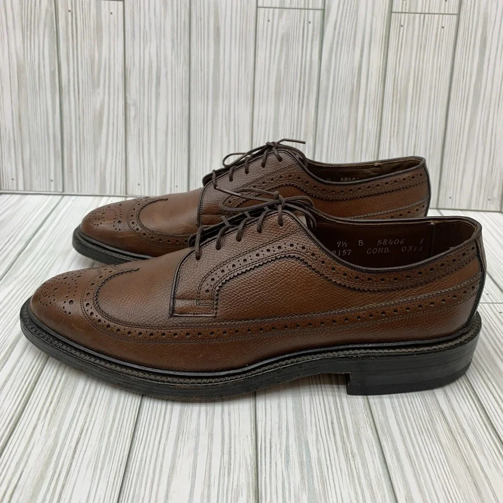 VTG Allen Edmonds 9157 MacNeil Brown Pebbled Leather Wingtip Brogue Shoes 9.5 B‎